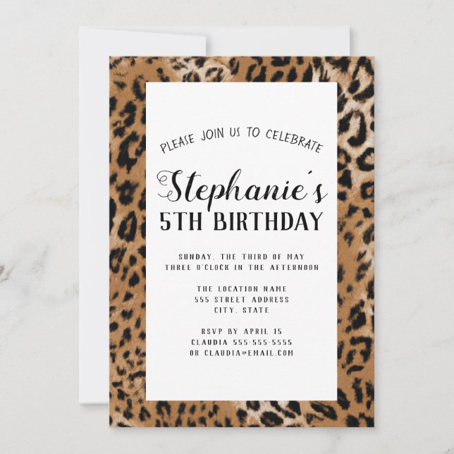 Invitación Leopard Animal Print Kids Birthday Fiesta (Anverso)