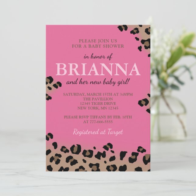 Invitación Leopard Baby Shower o Birthday Party (Anverso de pie)