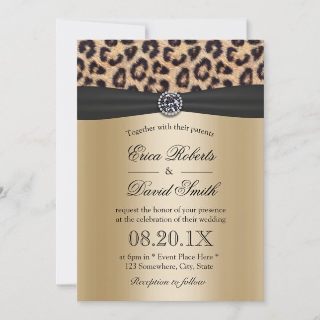 Invitación Leopard Boda Luxury Black & Gold (Anverso)
