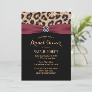 Invitación Leopard Burgundy Ribbon Luxury Bridal Shower