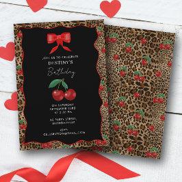 Invitación Leopard Cheetah Animal Print Cherry Girl Birthday