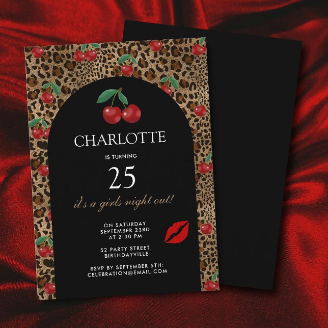 Invitación Leopard Cheetah Animal Print Red Cherry Birthday (Leopard Cheetah Animal Print Red Cherry Birthday Invitation)