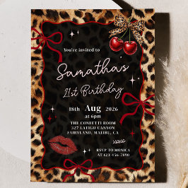 Invitación Leopard Cheetah Cherries Birthday Invitation