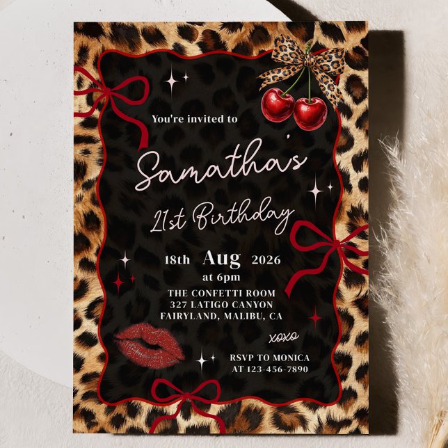Invitación Leopard Cheetah Cherries Birthday Invitation (Subido por el creador)