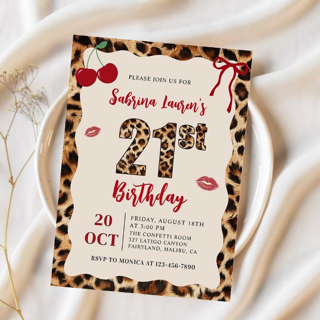 Invitación Leopard Cheetah Cherry Birthday (Subido por el creador)