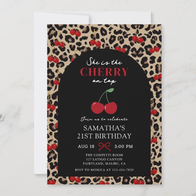 Invitación Leopard Cheetah Cherry On Top Birthday Invitation (Anverso)
