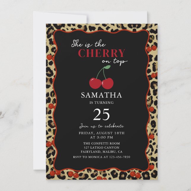 Invitación Leopard Cheetah Cherry On Top Birthday Invitation (Anverso)