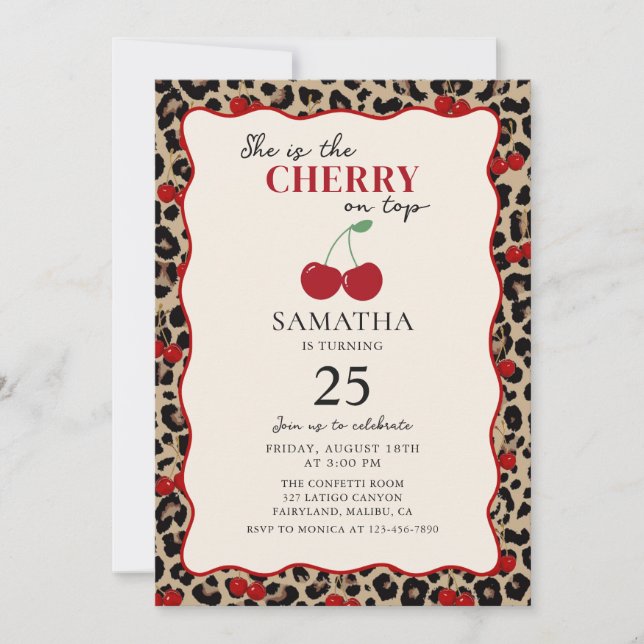 Invitación Leopard Cheetah Cherry On Top Birthday Invitation (Anverso)