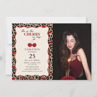 Invitación Leopard Cheetah Cherry On Top Birthday Photo