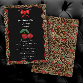 Invitación Leopard Cheetah Print Cherry Cocktail Bachelorette