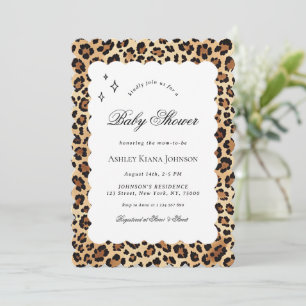 Invitación Leopard Cheetah Print Wavy Frame Baby Shower