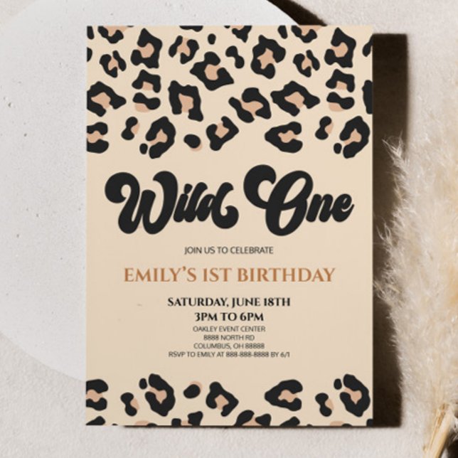 Invitación Leopard Cheetah Print Wild One First Birthday Fies (Subido por el creador)
