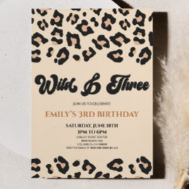Invitación Leopard Cheetah Wild & Three Birthday Fiesta