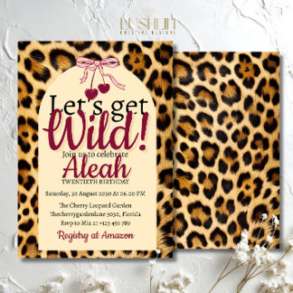 Invitación Leopard Cherry Pink Bow Birthday Cute & Glam