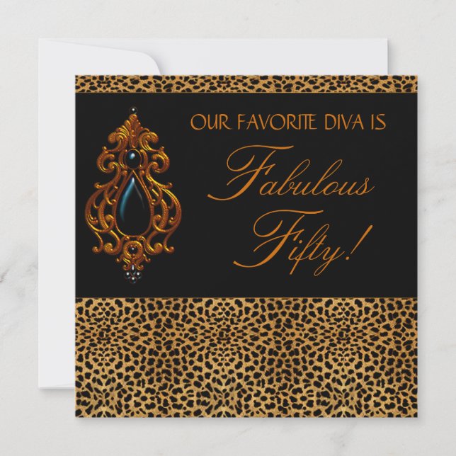 Invitación Leopard Diva Cumpleaños fabuloso de 50 años para m (Anverso)