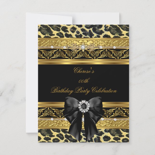 Invitación Leopard Gold Birthday Party Elegant Diamond Black (Anverso)