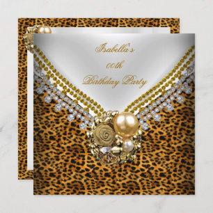 Invitación Leopard Gold Black White Elegthday Party