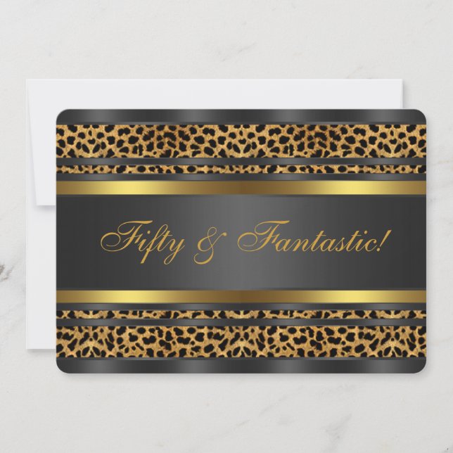 Invitación Leopard Gold Cumpleaños 50 de mujer Fiesta (Anverso)