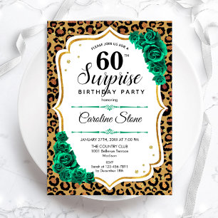 Invitación Leopard Gold White Green Surprise Cumpleaños 60