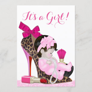 Invitación Leopard High Heel Shoel Girly Baby Shower