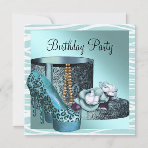Invitación Leopard High Heel Shoes fiesta de cumpleaños azul