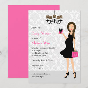 Invitación Leopard Hot Pink Pregnant Mom Baby Shower
