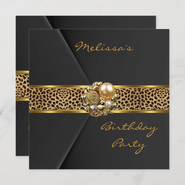 Invitación Leopard Invitation Elegante joyería de oro de terc (Anverso / Reverso)