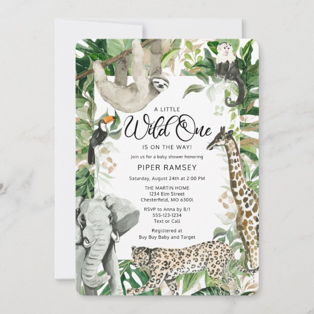 Invitación Leopard Little Wild One Safari Baby Shower (Anverso)