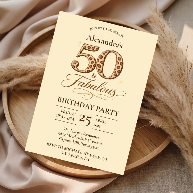 Invitación Leopard Neutral 50 & Fabulous Birthday (Subido por el creador)