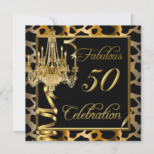 Invitación Leopard Oro Fabuloso Cumpleaños de Mujer 50