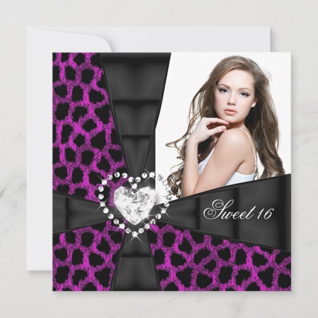 Invitación Leopard Pink Sweet 16 Dieciséis cumpleaños (Anverso)