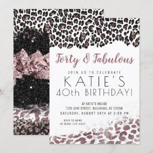Invitación Leopard Print 40 y fabuloso Rosa Gold Birday