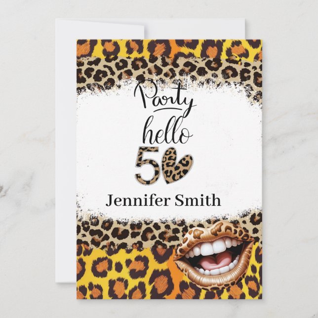 Invitación Leopard print 50° cumpleaños de la mujer (Anverso)