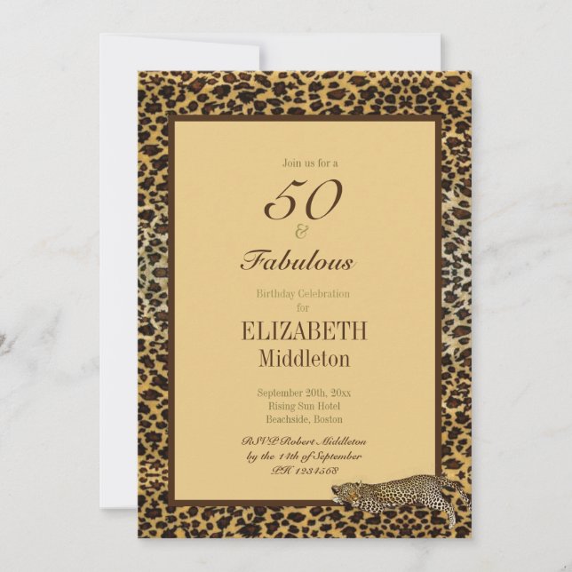 Invitación Leopard Print 50 y fabuloso cumpleaños elegante (Anverso)