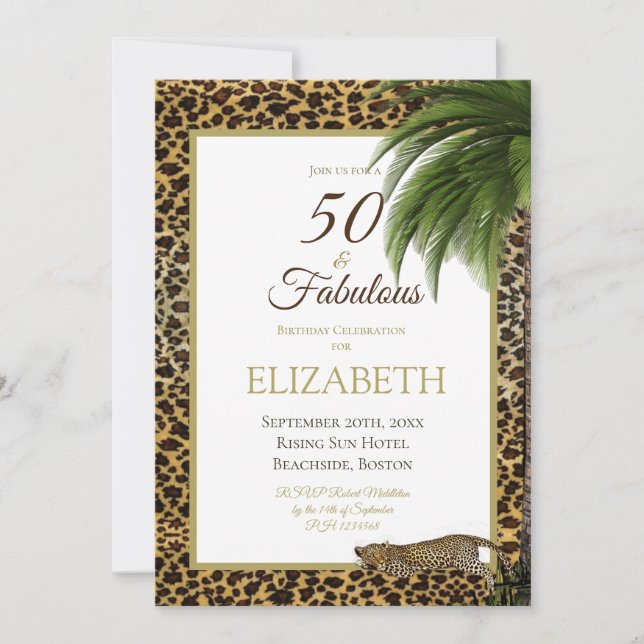 Invitación Leopard Print 50 y fabuloso cumpleaños elegante (Anverso)