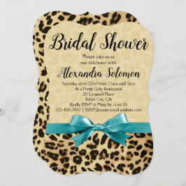 Invitación Leopard Print Aqua Blue Bow Bridal Shower