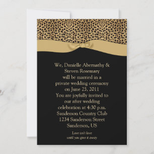 Invitación Leopard Print Black Tan Ribbon Post Boda