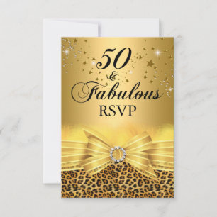 Invitación Leopard Print & Bow 50 & Fabulous RSVP Gold