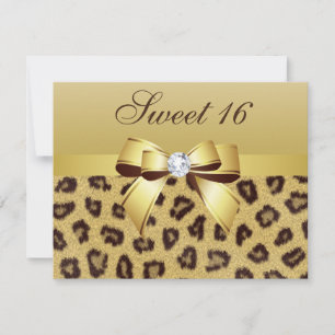 Invitación Leopard Print, Bow & Diamond Sweet 16