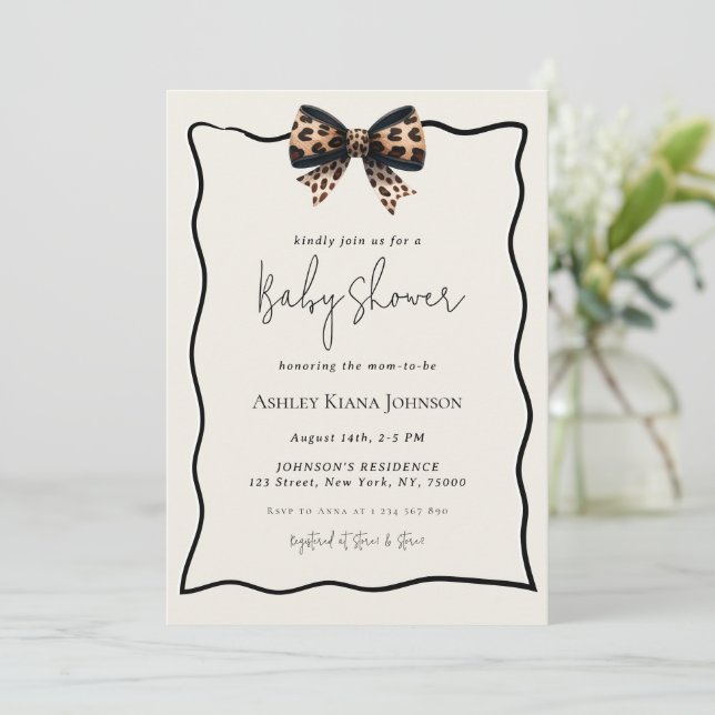 Invitación Leopard Print Bow Gender Neutral Baby Shower (Anverso de pie)