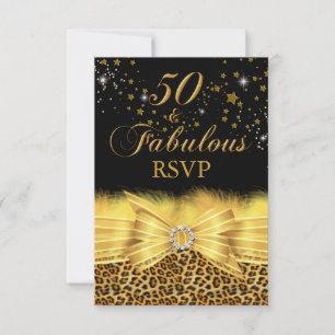Invitación Leopard Print & Bow Gold 50 y Fabulous RSVP
