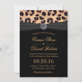 Invitación Leopard Print Bright Diamond Black Ribbon Boda