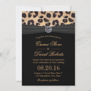 Invitación Leopard Print Bright Diamond Black Ribbon Boda