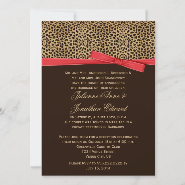 Invitación Leopard Print FAUX Red Ribbon Post Boda (Anverso)