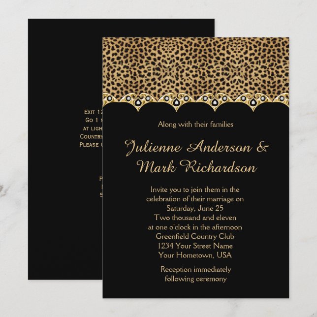 Invitación Leopard Print Gold Diamonds Bling Boda (Anverso / Reverso)