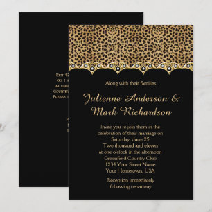 Invitación Leopard Print Gold Diamonds Bling Boda