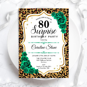 Invitación Leopard Print Gold Green Surprise 80 cumpleaños