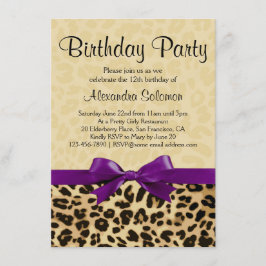 Invitación Leopard Print Grape Purple Bow Chica Birthday Part