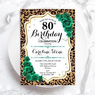 Invitación Leopard Print Green Gold 80 cumpleaños