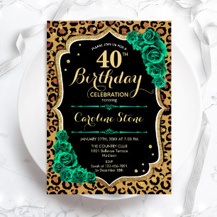 Invitación Leopard Print Green Rosas 40 cumpleaños
